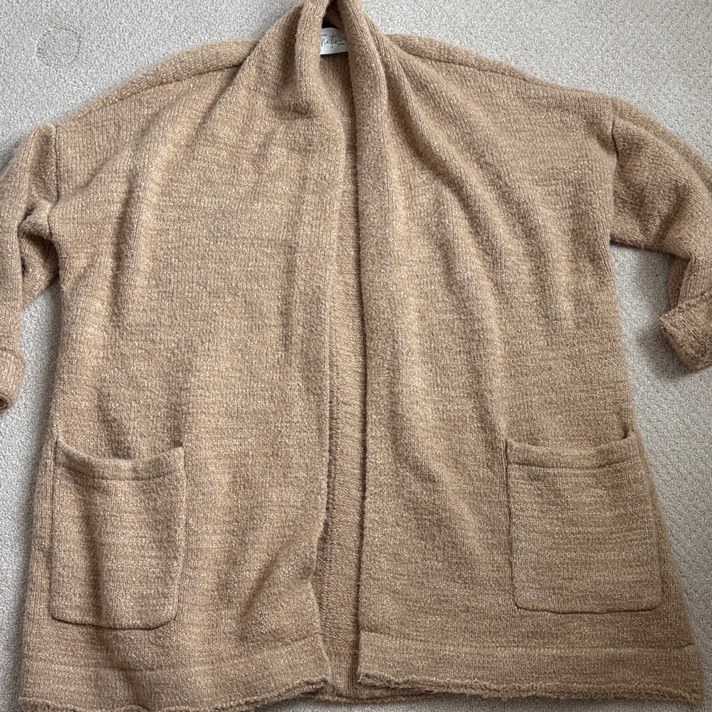 Cozy Tan Open Front Cardigan